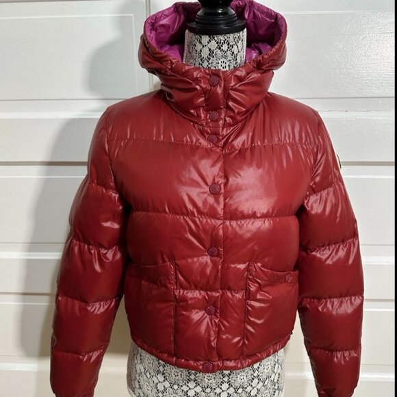 Moncler Bardanette Down Puffer Jacket Hoodie Size 0 Red $1215 - Picture 1 of 14